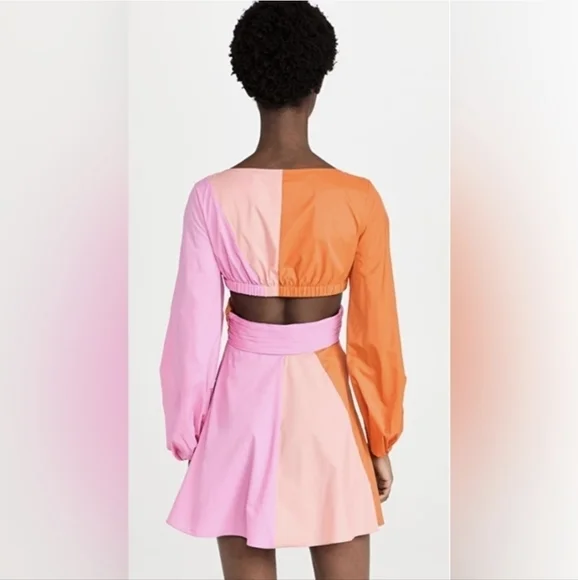 Staud Gulf A-Line Cutout Dress in TANGERINE/ GRAPEFRUIT/ PETAL Size 4 - Picture 4 of 12